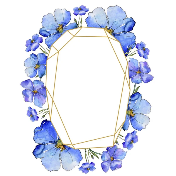 Blauwe Vlas Floral Botanische Bloem Frame Grens Ornament Vierkant Aquarelle — Stockfoto