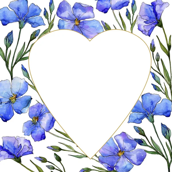 Blue Flax Floral Botanical Flower Frame Border Ornament Square Aquarelle — Stock Photo, Image