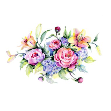 Güzellik buket. Botanik çiçek. Vahşi bahar yaprak izole kır çiçeği. Arka plan, doku, sarıcı desen, çerçeve veya kenarlık için Aquarelle kır çiçeği.