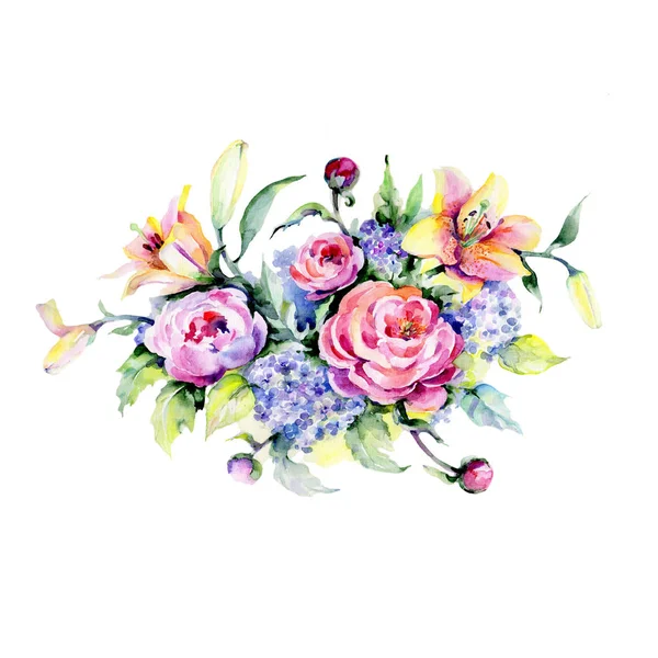 Güzellik buket. Botanik çiçek. Vahşi bahar yaprak izole kır çiçeği. Arka plan, doku, sarıcı desen, çerçeve veya kenarlık için Aquarelle kır çiçeği.