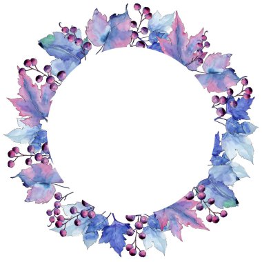 Frenk üzümü bir suluboya tarzında bırakır. Çerçeve kenarlığı süsleme Meydanı. Aquarelle yaprak için arka plan, doku, sarıcı desen, çerçeve veya kenarlık.