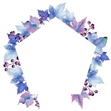 Frenk üzümü bir suluboya tarzında bırakır. Çerçeve kenarlığı süsleme Meydanı. Aquarelle yaprak için arka plan, doku, sarıcı desen, çerçeve veya kenarlık.