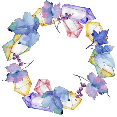 Frenk üzümü bir suluboya tarzında bırakır. Çerçeve kenarlığı süsleme Meydanı. Aquarelle yaprak için arka plan, doku, sarıcı desen, çerçeve veya kenarlık.