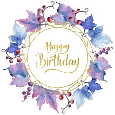 Frenk üzümü bir suluboya tarzında bırakır. Çerçeve kenarlığı süsleme Meydanı. Aquarelle yaprak için arka plan, doku, sarıcı desen, çerçeve veya kenarlık.