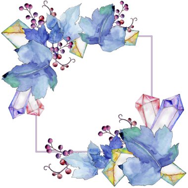 Frenk üzümü bir suluboya tarzında bırakır. Çerçeve kenarlığı süsleme Meydanı. Aquarelle yaprak için arka plan, doku, sarıcı desen, çerçeve veya kenarlık.