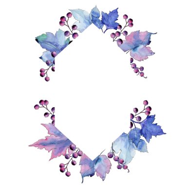 Frenk üzümü bir suluboya tarzında bırakır. Çerçeve kenarlığı süsleme Meydanı. Aquarelle yaprak için arka plan, doku, sarıcı desen, çerçeve veya kenarlık.