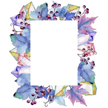 Frenk üzümü bir suluboya tarzında bırakır. Çerçeve kenarlığı süsleme Meydanı. Aquarelle yaprak için arka plan, doku, sarıcı desen, çerçeve veya kenarlık.