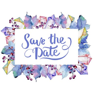 Frenk üzümü bir suluboya tarzında bırakır. Çerçeve kenarlığı süsleme Meydanı. Aquarelle yaprak için arka plan, doku, sarıcı desen, çerçeve veya kenarlık.