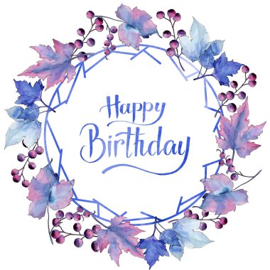 Frenk üzümü bir suluboya tarzında bırakır. Çerçeve kenarlığı süsleme Meydanı. Aquarelle yaprak için arka plan, doku, sarıcı desen, çerçeve veya kenarlık.