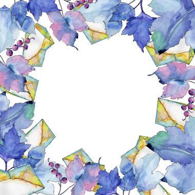 Frenk üzümü bir suluboya tarzında bırakır. Çerçeve kenarlığı süsleme Meydanı. Aquarelle yaprak için arka plan, doku, sarıcı desen, çerçeve veya kenarlık.