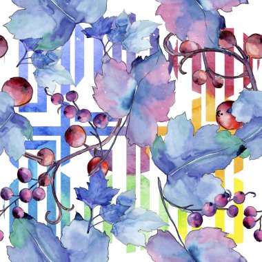 Frenk üzümü bir suluboya tarzında bırakır. Sorunsuz arka plan deseni. Kumaş duvar kağıdı yazdırma doku. Aquarelle yaprak için arka plan, doku, sarıcı desen, çerçeve veya kenarlık.