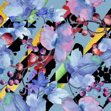Frenk üzümü bir suluboya tarzında bırakır. Sorunsuz arka plan deseni. Kumaş duvar kağıdı yazdırma doku. Aquarelle yaprak için arka plan, doku, sarıcı desen, çerçeve veya kenarlık.