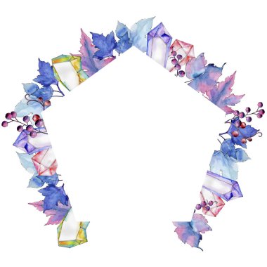 Frenk üzümü bir suluboya tarzında bırakır. Çerçeve kenarlığı süsleme Meydanı. Aquarelle yaprak için arka plan, doku, sarıcı desen, çerçeve veya kenarlık.