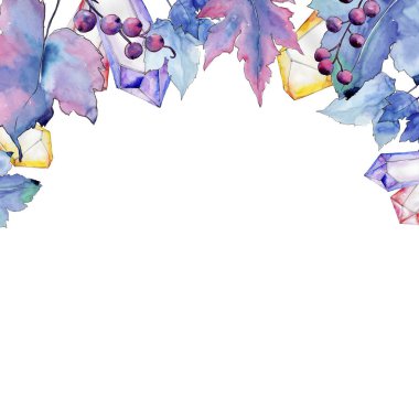 Frenk üzümü bir suluboya tarzında bırakır. Çerçeve kenarlığı süsleme Meydanı. Aquarelle yaprak için arka plan, doku, sarıcı desen, çerçeve veya kenarlık.