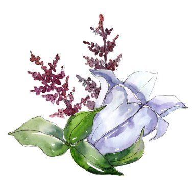 Mavi buket. Botanik çiçek. Vahşi bahar yaprak izole kır çiçeği. Arka plan, doku, sarıcı desen, çerçeve veya kenarlık için Aquarelle kır çiçeği.