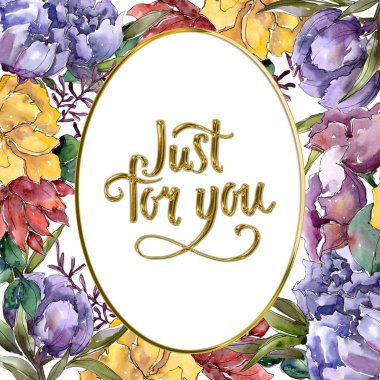 Renkli buket. Botanik çiçek. Çerçeve kenarlığı süsleme Meydanı. Arka plan, doku, sarıcı desen, çerçeve veya kenarlık için Aquarelle kır çiçeği.