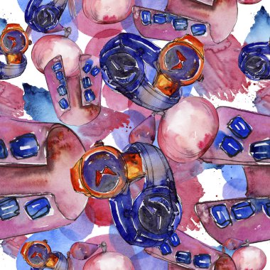 Moda aksesuar moda glamour illüstrasyon suluboya tarzında bir eskiz. Sorunsuz arka plan deseni. Aquarelle moda kroki için arka plan, doku, sarıcı desen, çerçeve veya kenarlık.