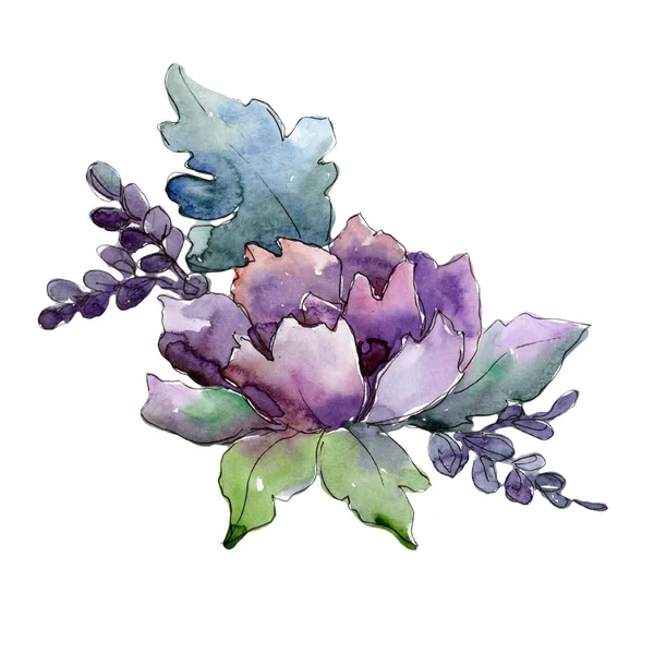 紫罗兰花束 花卉植物花 野生春叶野花分离 包装图案 框架或边框的水彩画野花 — 图库照片