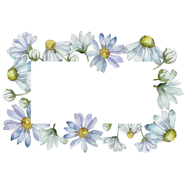 Margarida Branca Floral Flor Botânica Quadro Borda Ornamento Quadrado Aquarelle — Fotografia de Stock