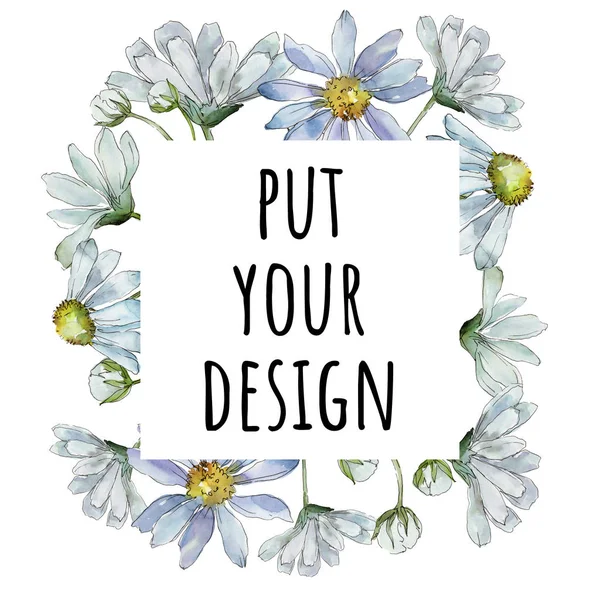 White Daisy Floral Botanical Flower Frame Border Ornament Square Aquarelle — Stock Photo, Image