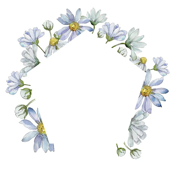 Daisy Biały Botaniczny Kwiat Kwiatowy Ramki Granicznej Ornament Placu Aquarelle — Zdjęcie stockowe