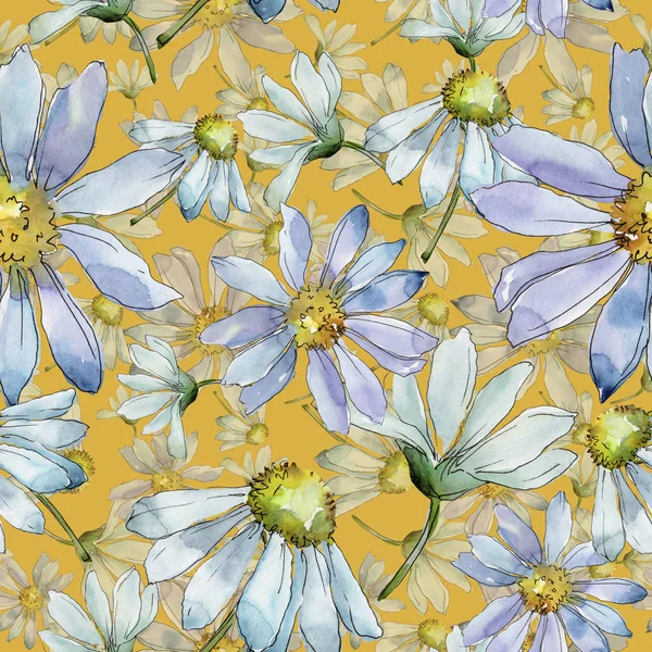 Margarida Branca Floral Flor Botânica Padrão Fundo Sem Costura Tecido — Fotografia de Stock