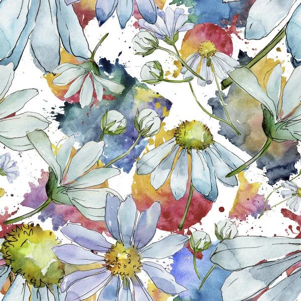 화이트 데이지입니다 꽃입니다 원활한 패턴입니다 패브릭 프레임 테두리에 야생화 — 스톡 사진