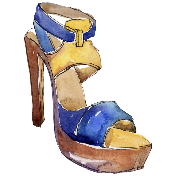 Heeled shoes sketch fashion glamour illustration in a watercolor style isolated. Accessories set trendy vogue outfit. Aquarelle fashion sketch for background, wrapper pattern, frame or border.