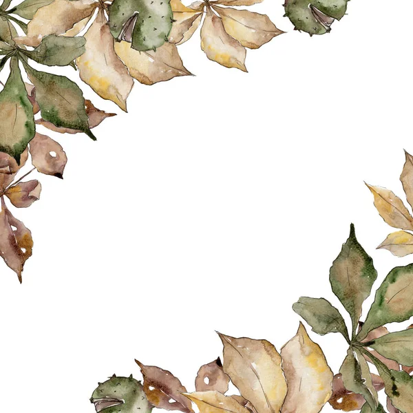 Kastanjekleurige Herfstbladeren Blad Plant Botanische Tuin Floral Gebladerte Frame Grens — Stockfoto