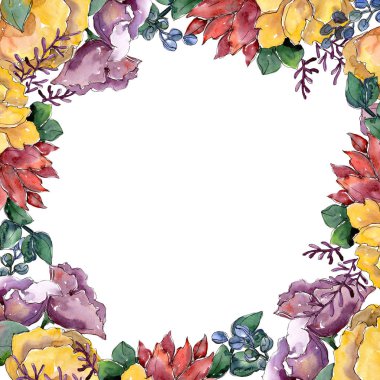 Renkli buket. Botanik çiçek. Çerçeve kenarlığı süsleme Meydanı. Arka plan, doku, sarıcı desen, çerçeve veya kenarlık için Aquarelle kır çiçeği.