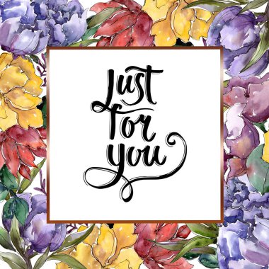 Renkli buket. Botanik çiçek. Çerçeve kenarlığı süsleme Meydanı. Arka plan, doku, sarıcı desen, çerçeve veya kenarlık için Aquarelle kır çiçeği.