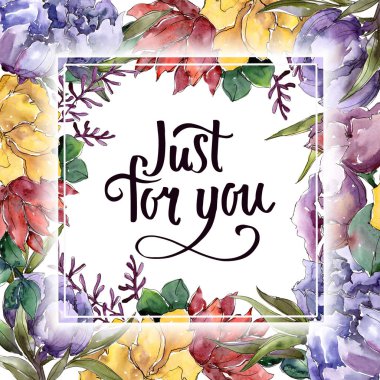 Renkli buket. Botanik çiçek. Çerçeve kenarlığı süsleme Meydanı. Arka plan, doku, sarıcı desen, çerçeve veya kenarlık için Aquarelle kır çiçeği.
