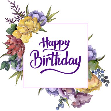 Renkli buket. Botanik çiçek. Çerçeve kenarlığı süsleme Meydanı. Arka plan, doku, sarıcı desen, çerçeve veya kenarlık için Aquarelle kır çiçeği.