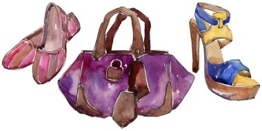 Moda Aksesuar moda glamour illüstrasyon izole bir suluboya tarzında kroki. Aquarelle moda kroki için arka plan, doku, sarıcı desen, çerçeve veya kenarlık.