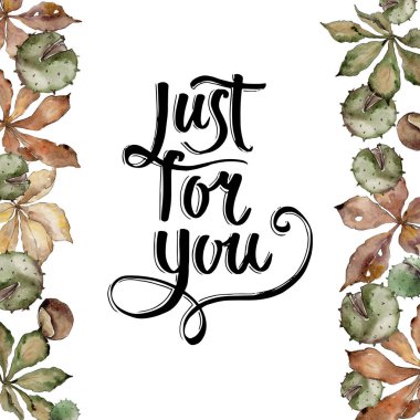 Kestane sonbahar yaprakları. Yaprak bitki botanik bahçe çiçek yaprakları. Çerçeve kenarlığı süsleme Meydanı. Aquarelle yaprak için arka plan, doku, sarıcı desen, çerçeve veya kenarlık.