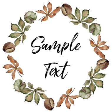 Kestane sonbahar yaprakları. Yaprak bitki botanik bahçe çiçek yaprakları. Çerçeve kenarlığı süsleme Meydanı. Aquarelle yaprak için arka plan, doku, sarıcı desen, çerçeve veya kenarlık.