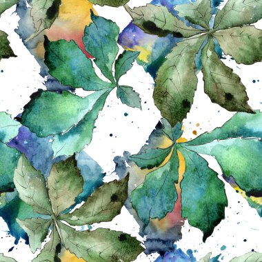 Yeşil kestane suluboya tarzında bırakır. Sorunsuz arka plan deseni. Aquarelle yaprak için arka plan, doku, sarıcı desen, çerçeve veya kenarlık.