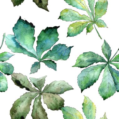 Yeşil kestane suluboya tarzında bırakır. Sorunsuz arka plan deseni. Kumaş duvar kağıdı yazdırma doku. Aquarelle yaprak için arka plan, doku, sarıcı desen, çerçeve veya kenarlık.