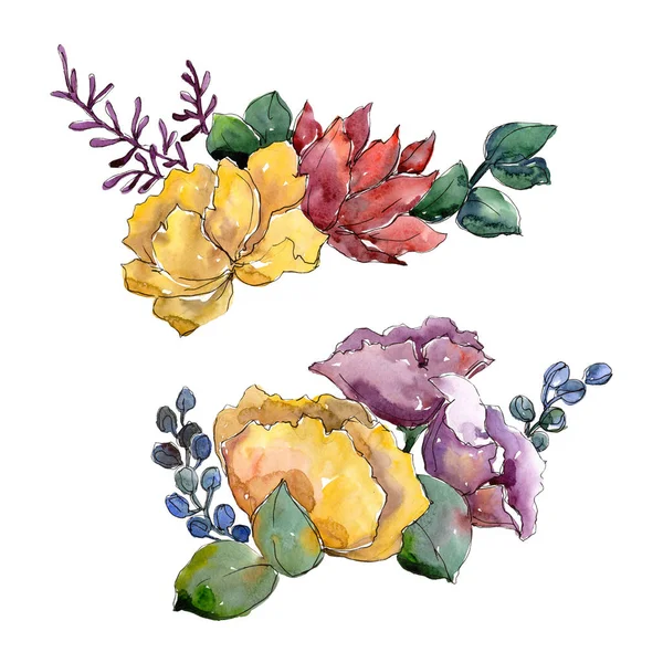Красочный Букет Цветочный Ботанический Цветок Дикий Весенний Цветок Изолирован Aquarelle — стоковое фото