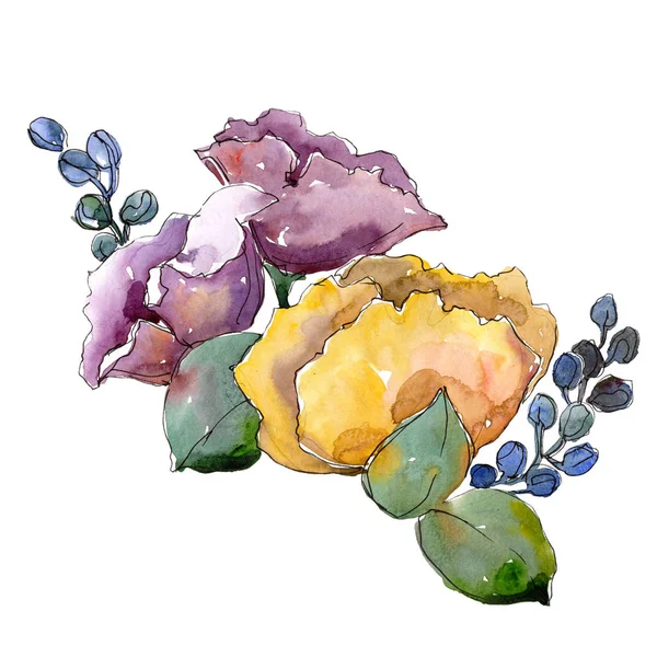 Renkli Buket Botanik Çiçek Vahşi Bahar Yaprak Izole Kır Çiçeği — Stok fotoğraf