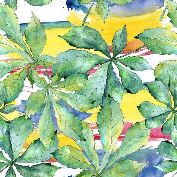 Зеленые Каштановые Листья Акварельном Стиле Бесшовный Рисунок Фона Лист Акварели — стоковое фото