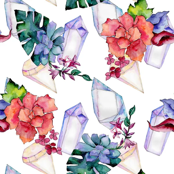 Tropical bouquet flower. Floral botanical flower. Seamless background pattern. Fabric wallpaper print texture. Aquarelle wildflower for background, texture, wrapper pattern, frame or border.