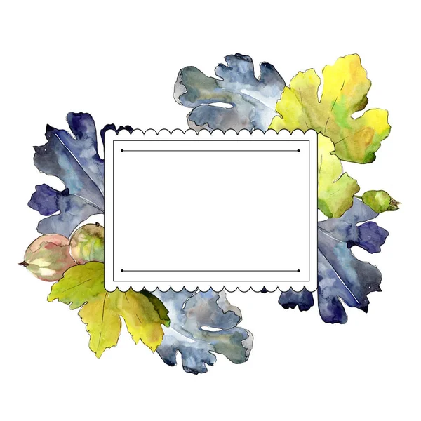 Kruisbes Blad Bessen Een Aquarel Stijl Geïsoleerd Frame Grens Ornament — Stockfoto