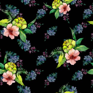 Tropikal buket çiçek. Sorunsuz arka plan deseni. Kumaş duvar kağıdı yazdırma doku.