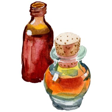 Sauna ve spa aksesuarları illüstrasyon Aromamasla. Gevşeme banyo sağlık seti Buhar. Isı su ve sağlıklı bir yaşam tarzı eğlence ekipmanları. 