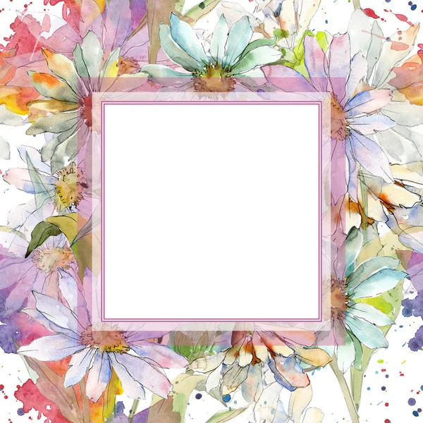 Witte margriet. Floral botanische bloem. Frame grens ornament vierkant. — Stockfoto