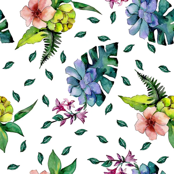 Tropical bouquet flower. Seamless background pattern. Fabric wallpaper print texture.