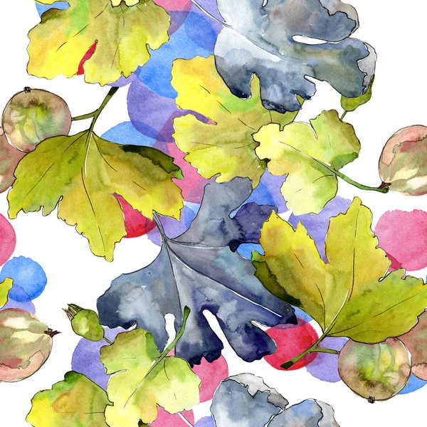 Лист агрусу та ягода. Листя рослини ботанічний сад квіткового листя. Безшовний візерунок тла . — стокове фото