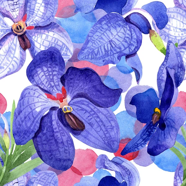 Orchid Blå Vanda Sömlös Bakgrundsmönster Tyg Tapeter Tryckta Konsistens Aquarelle — Stockfoto