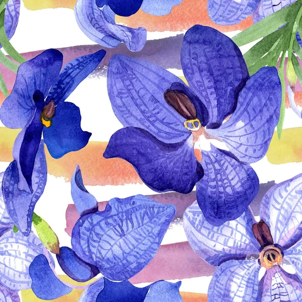 Orchid Blå Vanda Sömlös Bakgrundsmönster Tyg Tapeter Tryckta Konsistens Aquarelle — Stockfoto